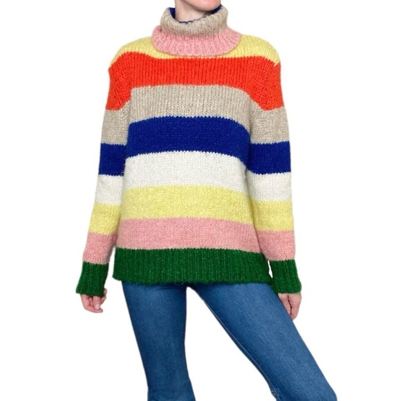 Anthropologie Rainbow Colorful Stripe Turtleneck Sweater - Picture 7 of 8